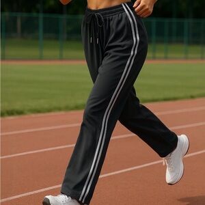Black Track Joggers with White Side Stripes